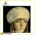 lingshang angora high quality knitted fashion winter girl crochet flower hats